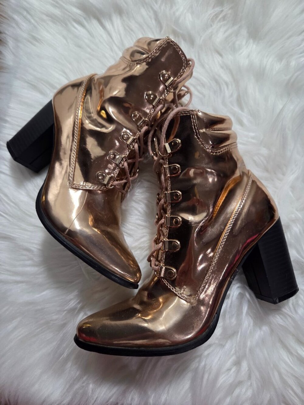 Chase + Chloe Rose Gold Chunky Heel Booties